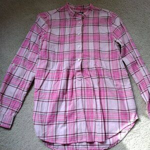LANDS END Womens Pink Plaid Flannel Long Sleeve Tunic, Size 4